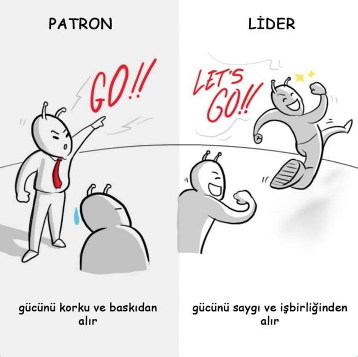 Patron gücünü korku ve baskıdan alır, lider gücünü saygı ve işbirliğinden alır. Patron gücünü korku ve baskıdan alır