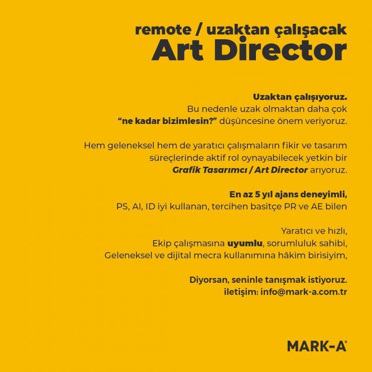 Art Director iş ilanı - MARK-A Tasarım MARK-A Tasarım, Art Director Arıyor!