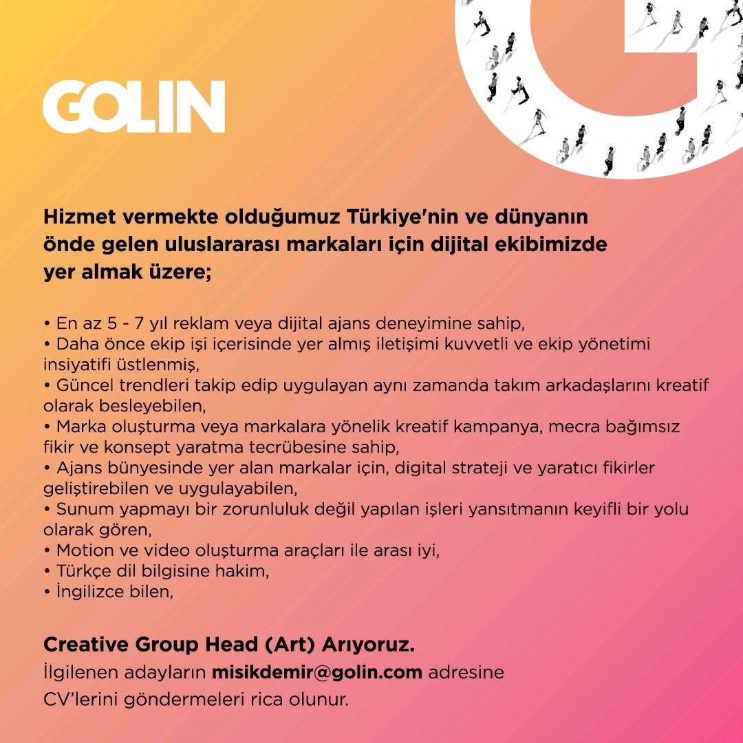 Creative Group Head arayanlar Creative Group Head iş ilanları Golin İstanbul