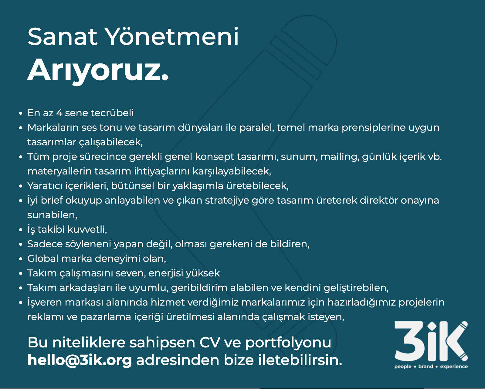 Sanat Yönetmeni arayanlar Sanat Yönetmeni iş ilanları 3İK