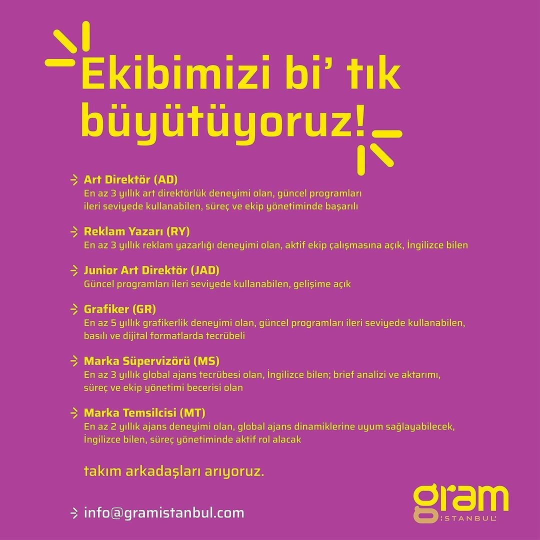 Ekibimizi bi’ tık büyütüyoruz – Gram İstanbul Ekibimizi bi’ tık büyütüyoruz – Gram İstanbul