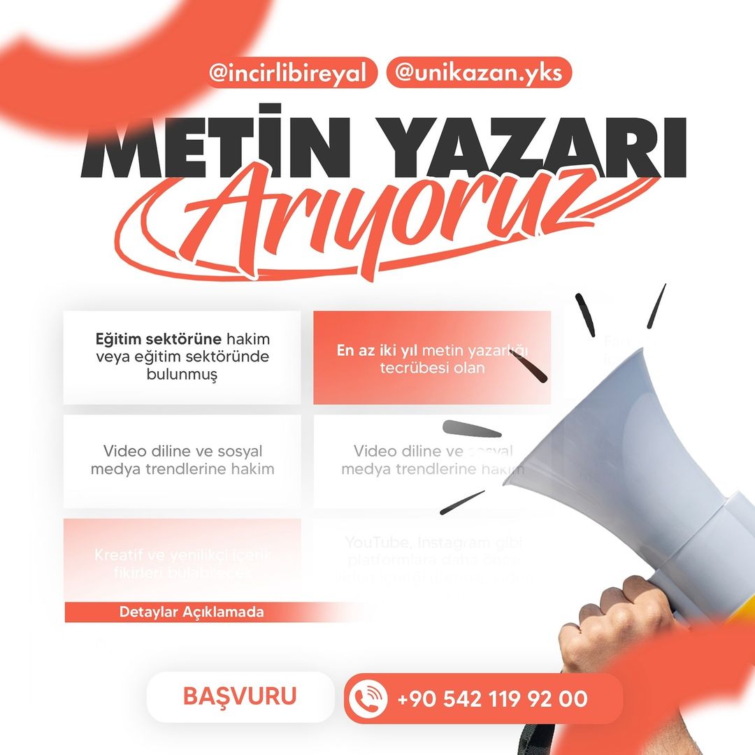 Uzaktan Çalışabilecek Metin Yazarı arayanlar İncirli Birey Uzaktan Çalışabilecek Metin Yazarı iş ilanları - Birey Okulları / İncirli Birey - UniKazan