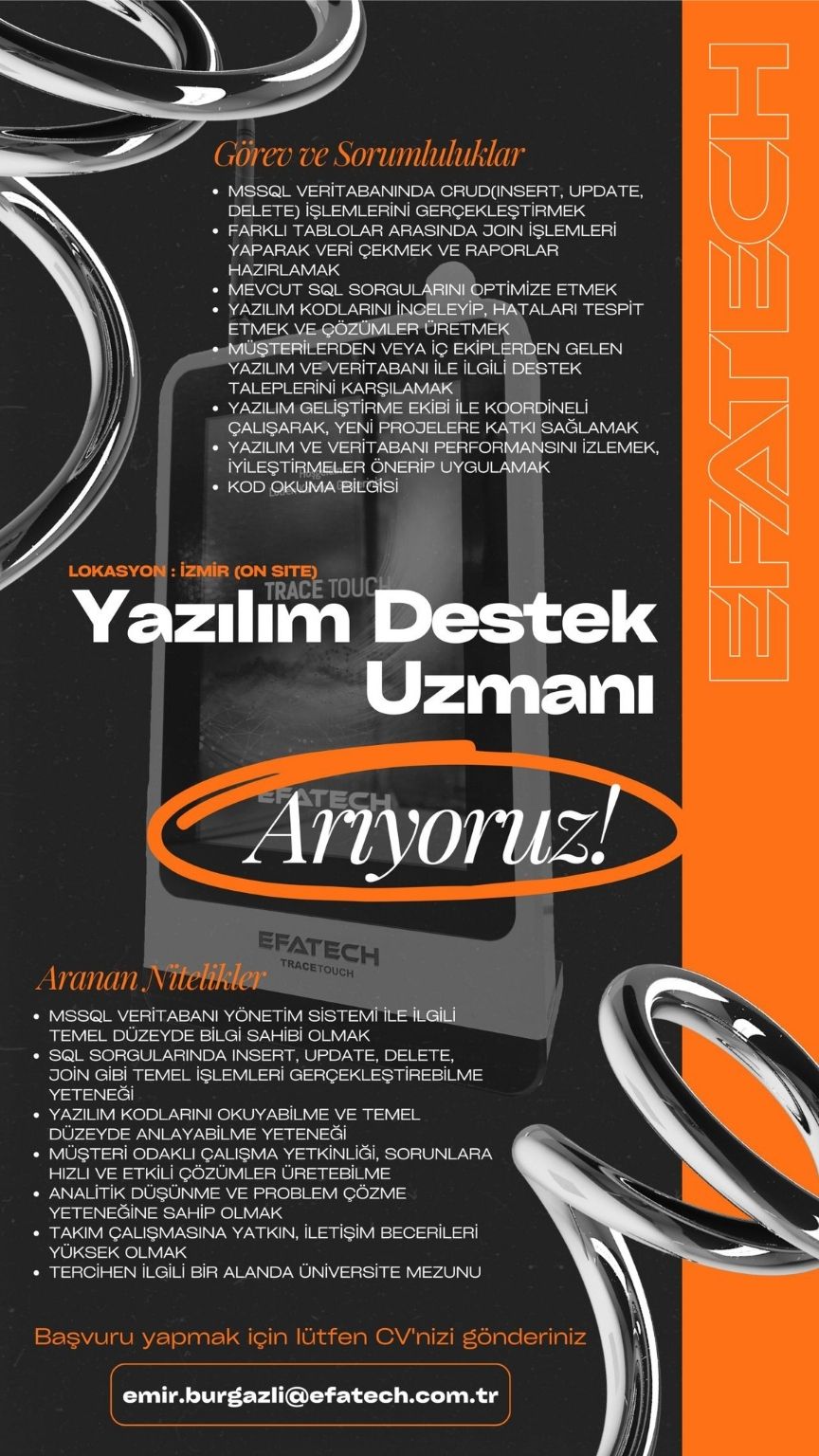 Yazılım Destek Uzmanı arayanlar Efatech Yazılım Destek Uzmanı iş ilanları Efatech