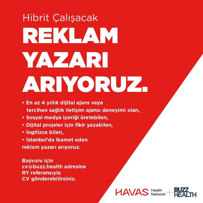 Reklam Yazarı iş ilanları – HAVAS H&Y + BUZZ HEALTH Reklam Yazarı arayanlar – HAVAS H&Y + BUZZ HEALTH